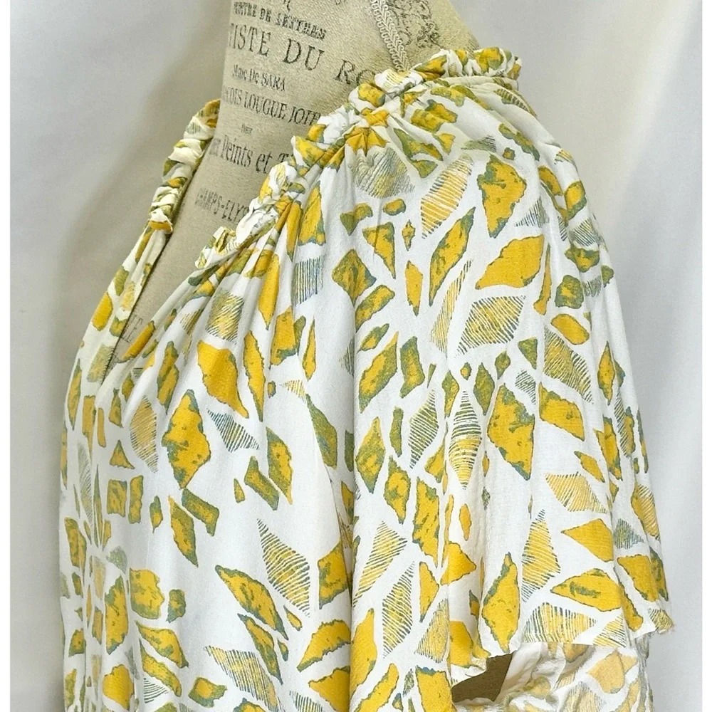 Anthropologie Robin Tiered Mini Dress In Yellow Bohemian Flowy Boho - Picture 8 of 10